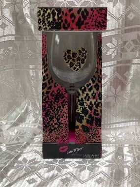 Luv Betsey Leopard Heart Wine Glass - Pink & Gold Betsey Johnson  Designer Gifts
